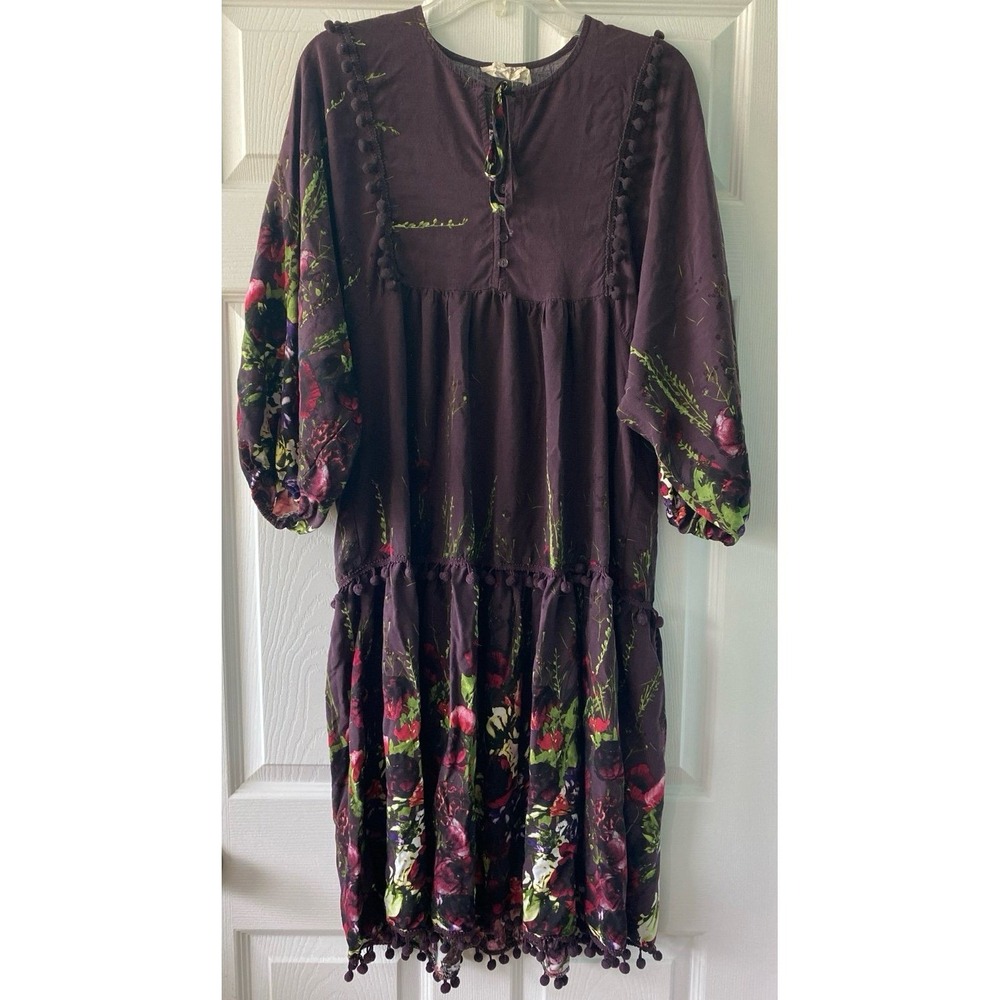 JAASE Dress Woman'sFloral Paisley Bohemian Hippie Boho 3/4 Sleeve Cottage Large